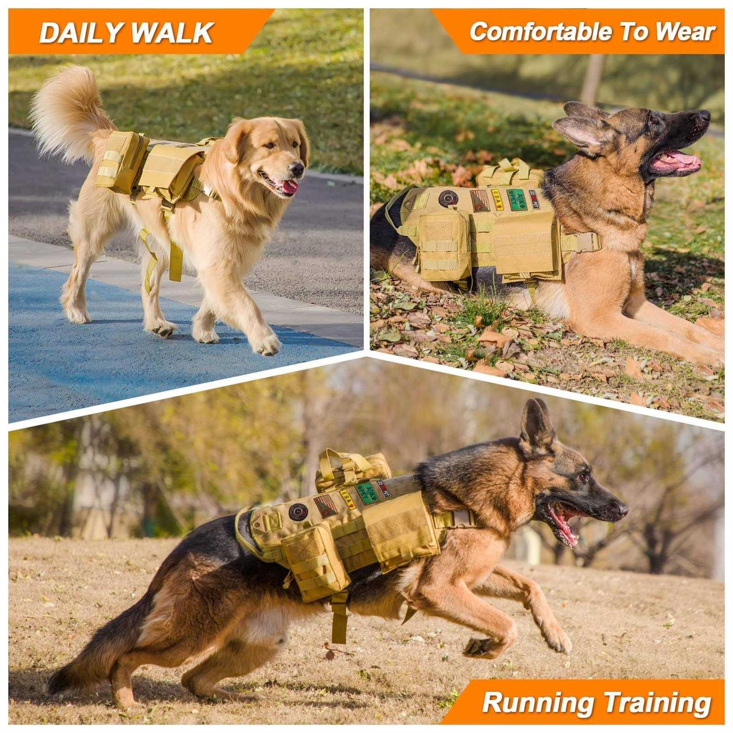 AIWAI Tactical Dog Harness with Pouches,Dog Vest Harness for Large Medium Dogs with Hook & Loop Panels,Adjustable Military Dog Harness with Handle - Healthber