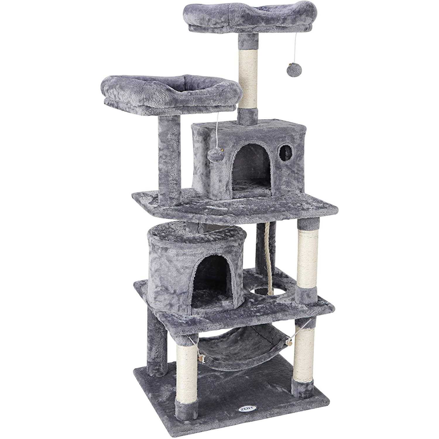 Zeny 57-in Cat Tree & Condo Scratching Post Tower Kitten Activity Play House - Healthber