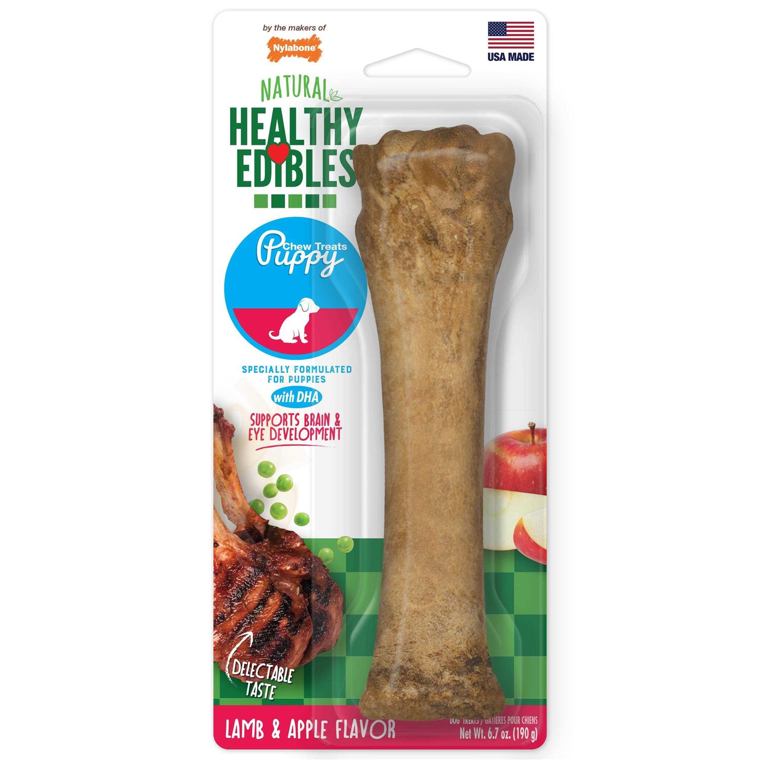 Nylabone Healthy Edibles Puppy Natural Long Lasting Dog Chew Treats Lamb Apple - Healthber