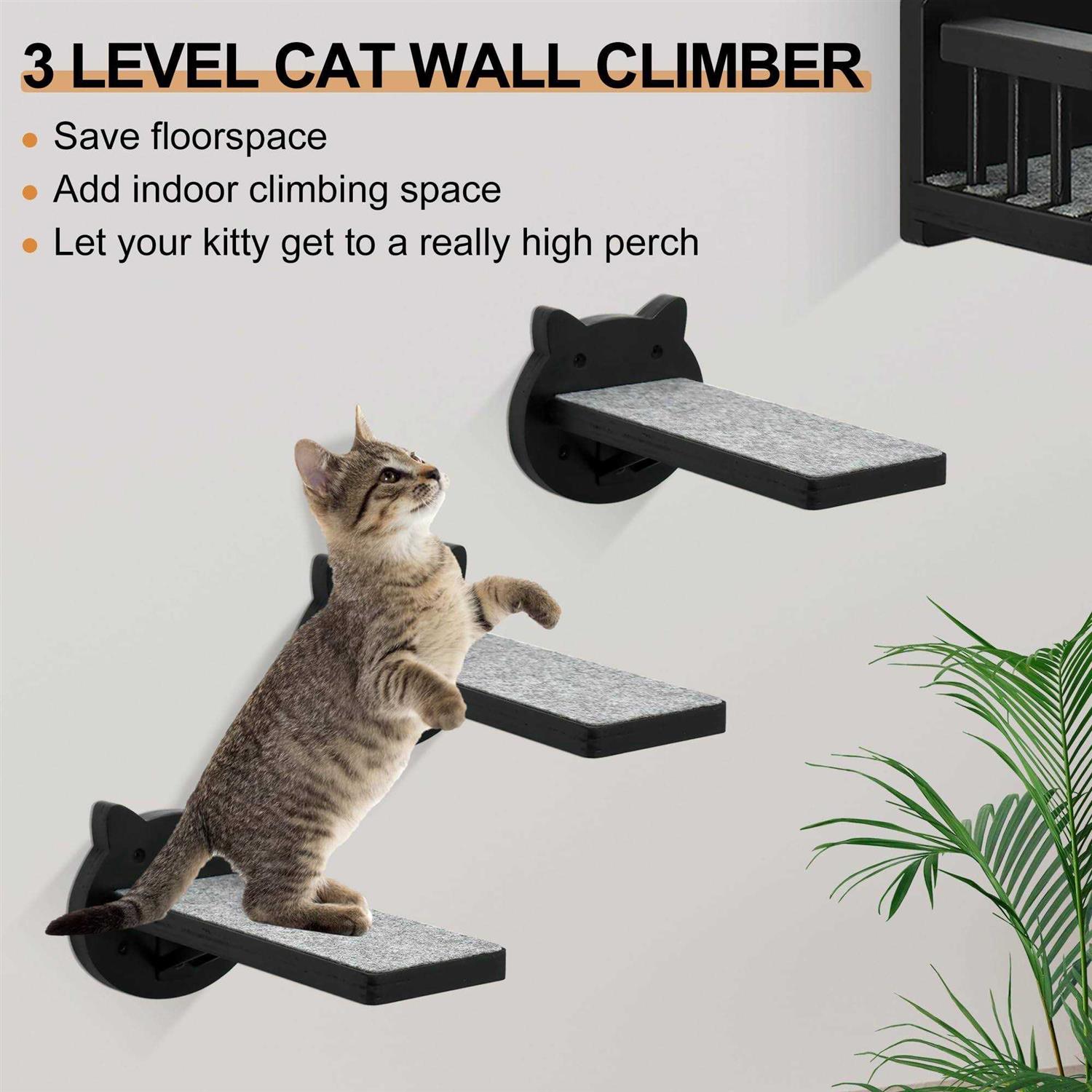 Cat Wall Shelves, Corner Cat Shelves and Perches for Wall Cat Wall Furniture Cat Shelf with 3 Steps - Healthber