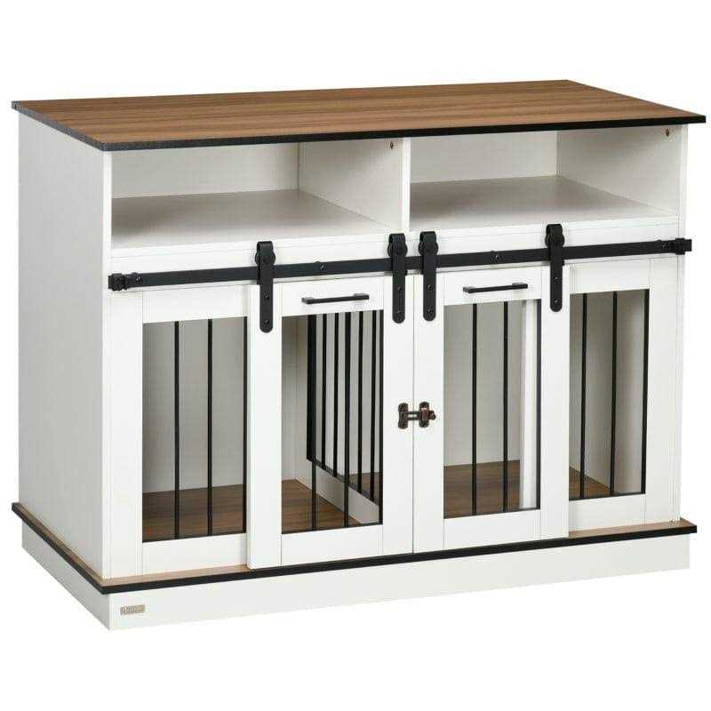 PawHut Dog Crate Furniture for Large Dogs Double Dog Kennel for Small Dogs with Shelves - Healthber