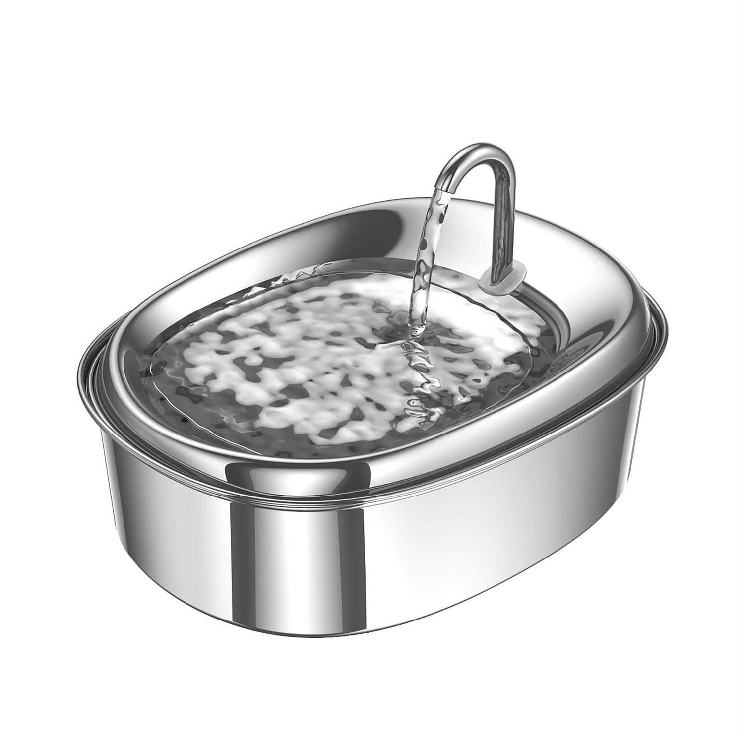 Innovation Award Winner Veken 85oz/2.5L Oval Stainless Steel Pet Fountain, Automatic Cat and Dog Water Dispenser with Smart Pump for Cats - Healthber