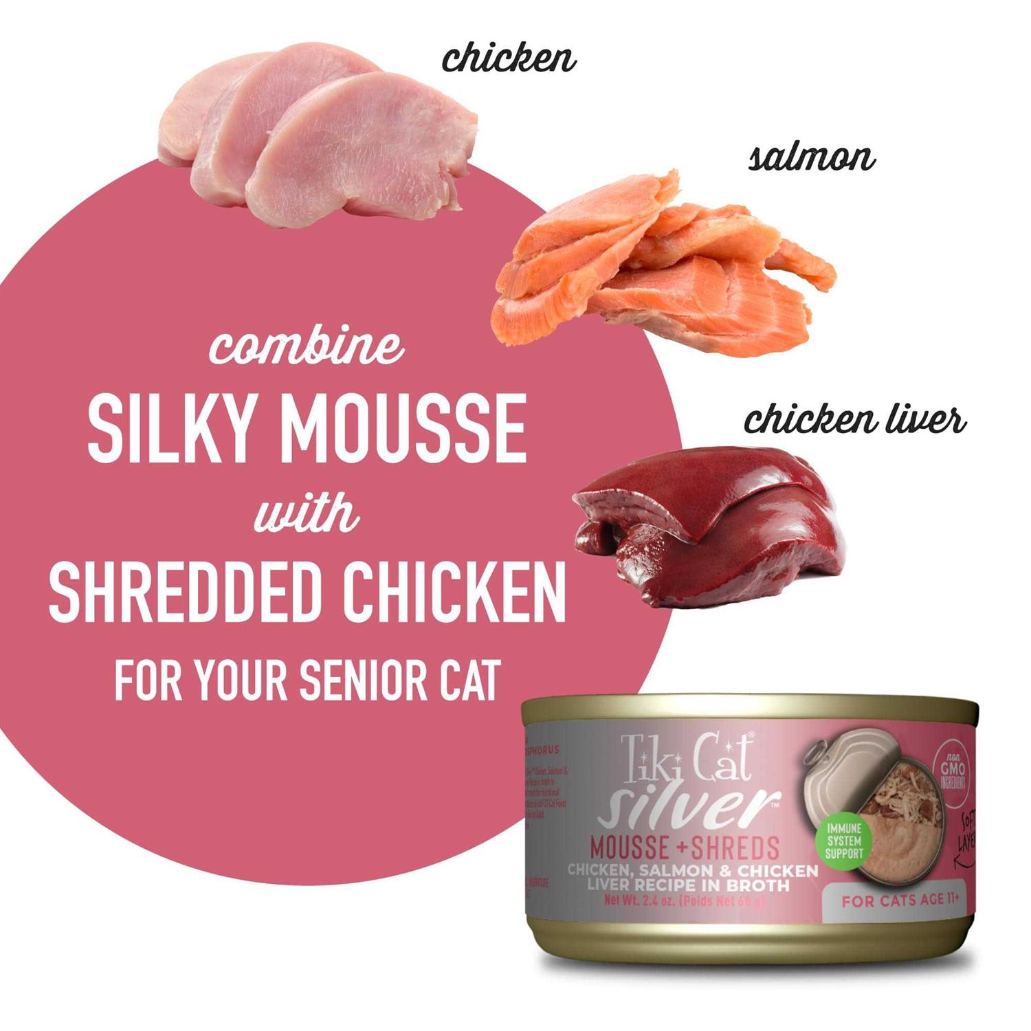 Tiki Cat Silver Chicken & Salmon Mousse/Shreds - Healthber