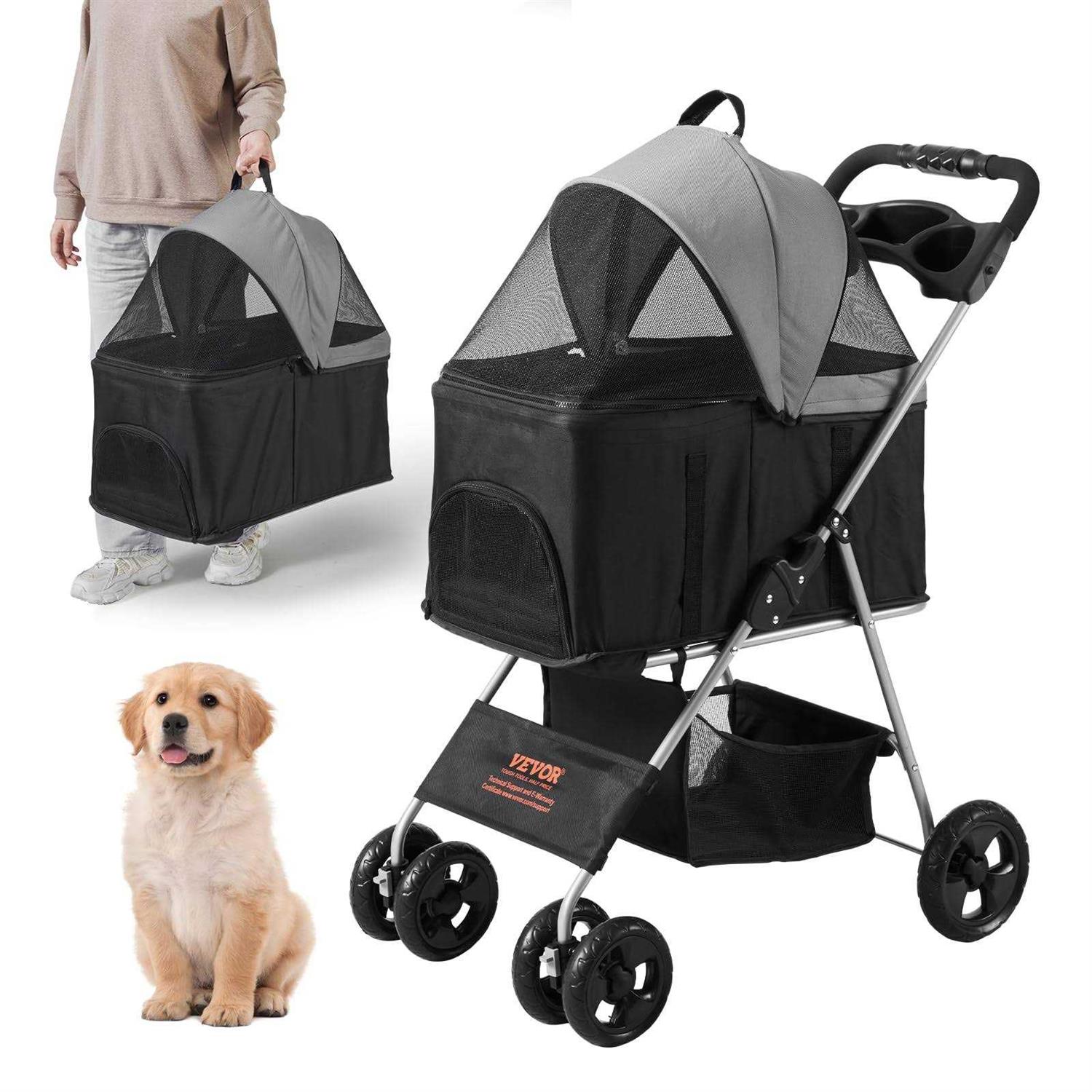 VEVOR Pet Stroller 4 Wheels Dog Stroller Rotate with Brakes - Healthber