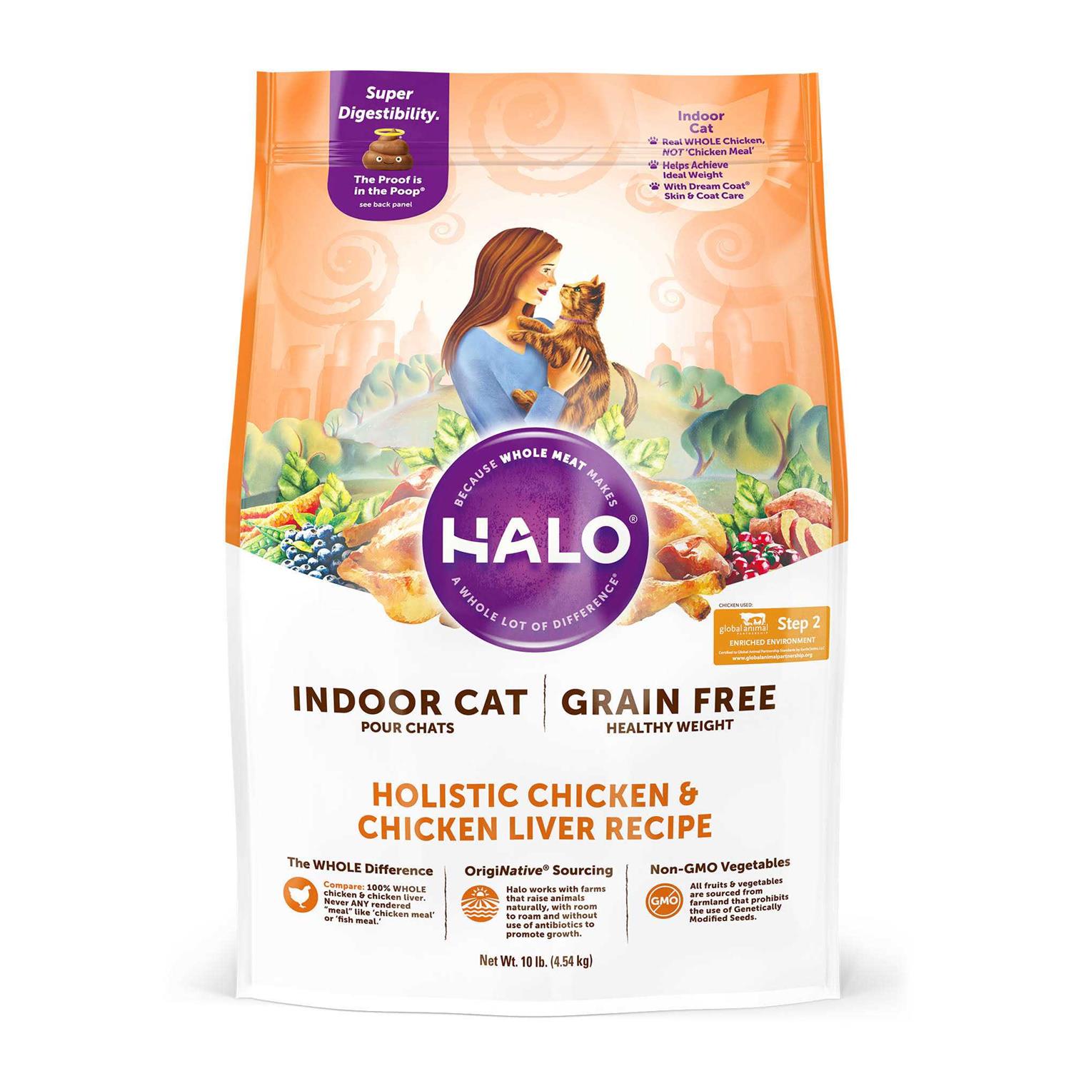 Halo Holistic Chicken & Chicken Liver Recipe Grain-Free Healthy Weight Indoor Cat Dry Cat Food - Healthber