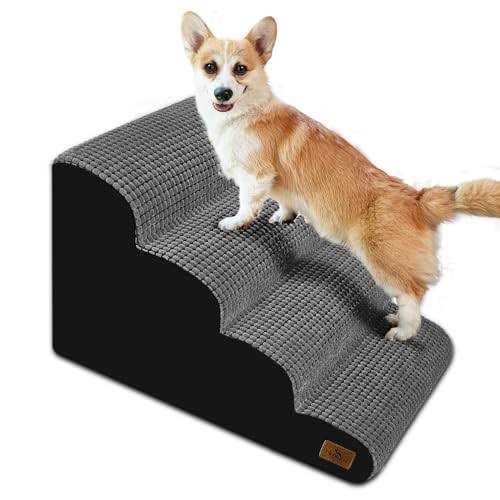 blunique Dog Steps for High Bed 4-Step Dog Ramps for Small Dogs Dog Stairs to Bed Pet Stairs for Couch Corduroy Non-Slip High Density Foam Pet - Healthber