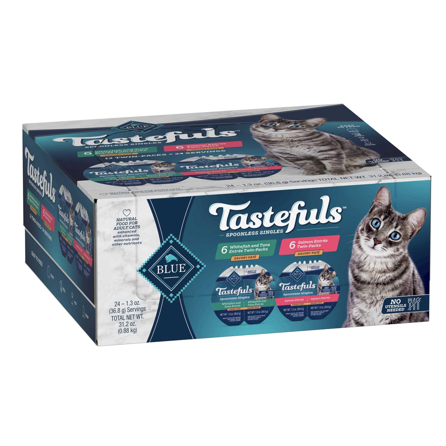 Blue Buffalo Tastefuls Spoonless Singles Whitefish & Tuna and Salmon Pate Wet Adult Cat Food Variety Pack - Healthber
