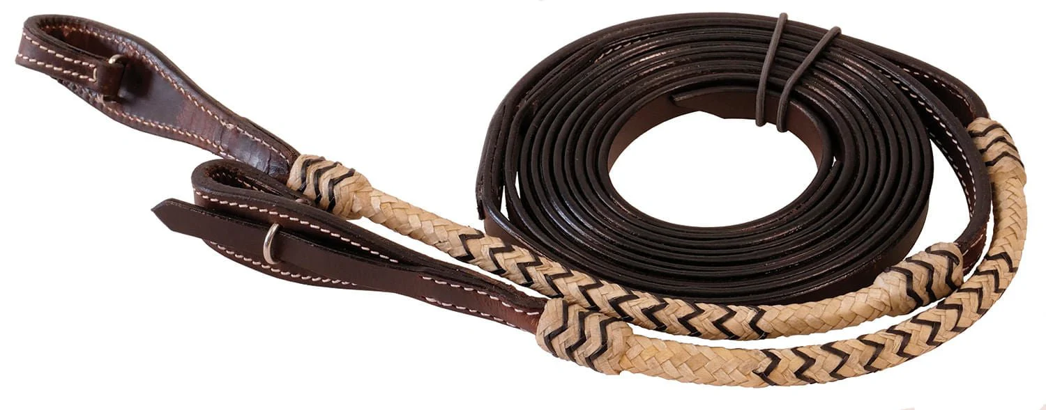 Braided Rawhide Split Reins, Dark Oil, 8' - Healthber