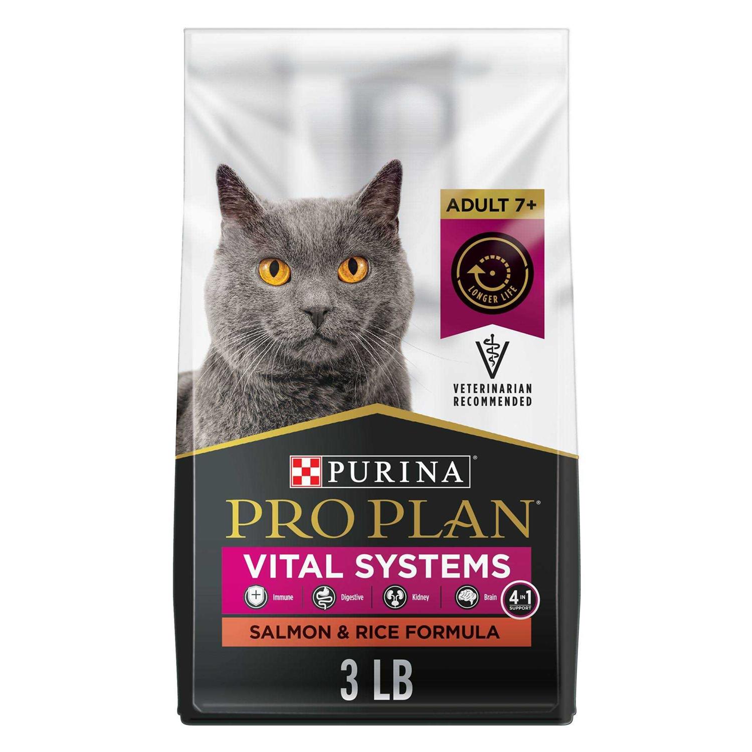 Purina Pro Plan Vital Systems Salmon and Rice 4-in-1 Formula Senior Dry Cat Food - Healthber