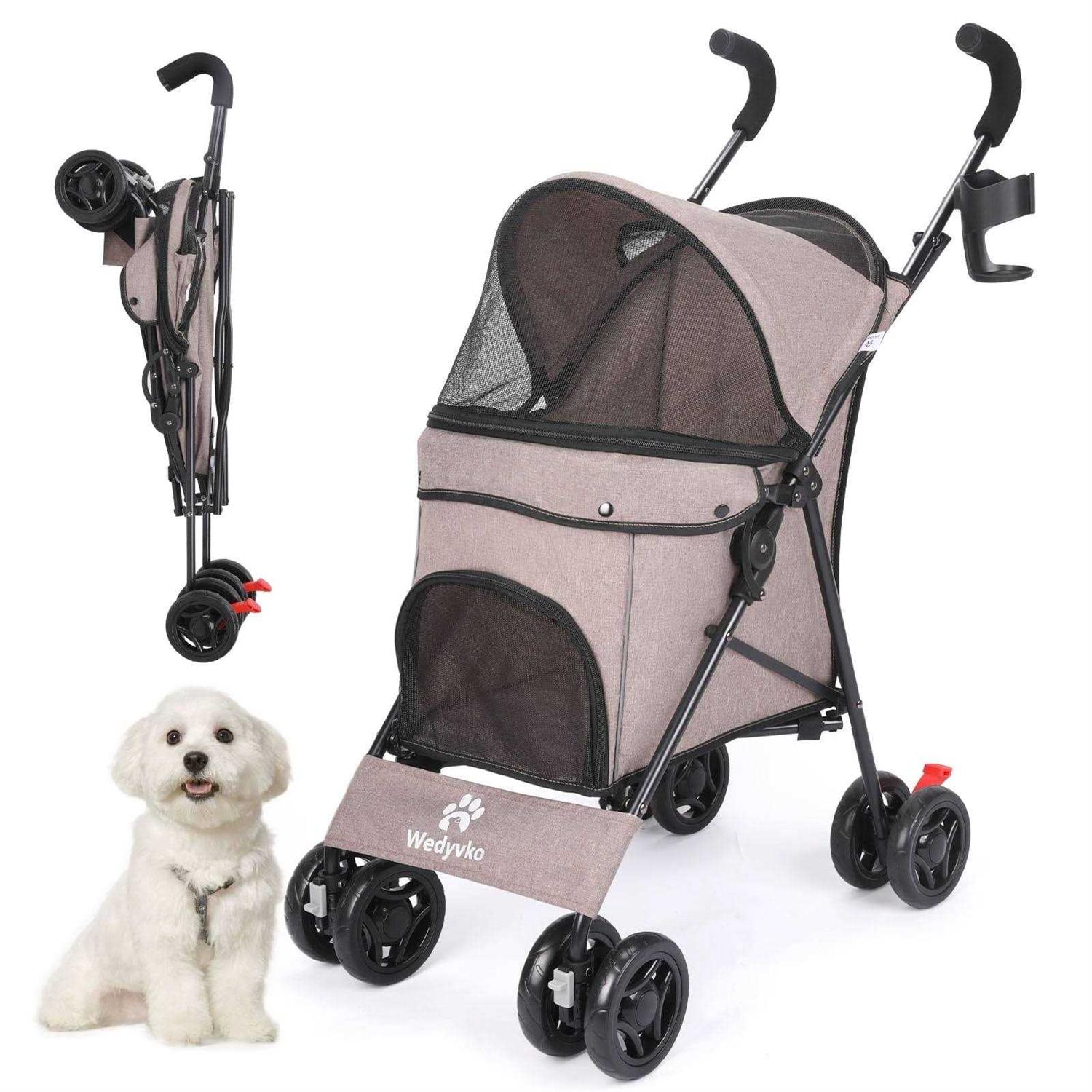 Pet Dog Stroller, Wedyvko 4 Wheels Foldable Dogs and Cat Strollers with Cup Holder for Small and Medium Cats - Healthber