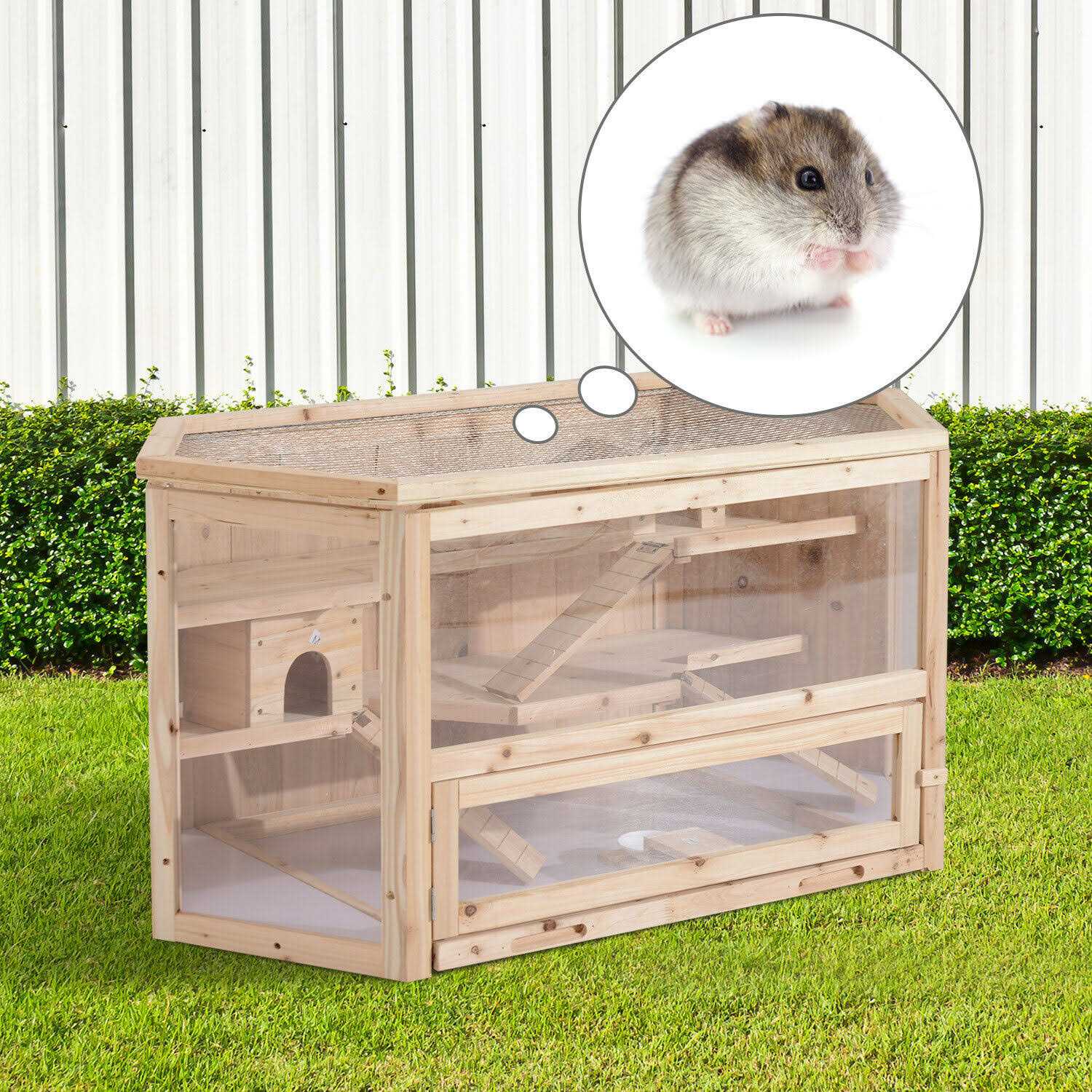 PawHut 3 Tier Wooden Large Hamster Cage Small Animal House with Slide and Activity Center - Healthber