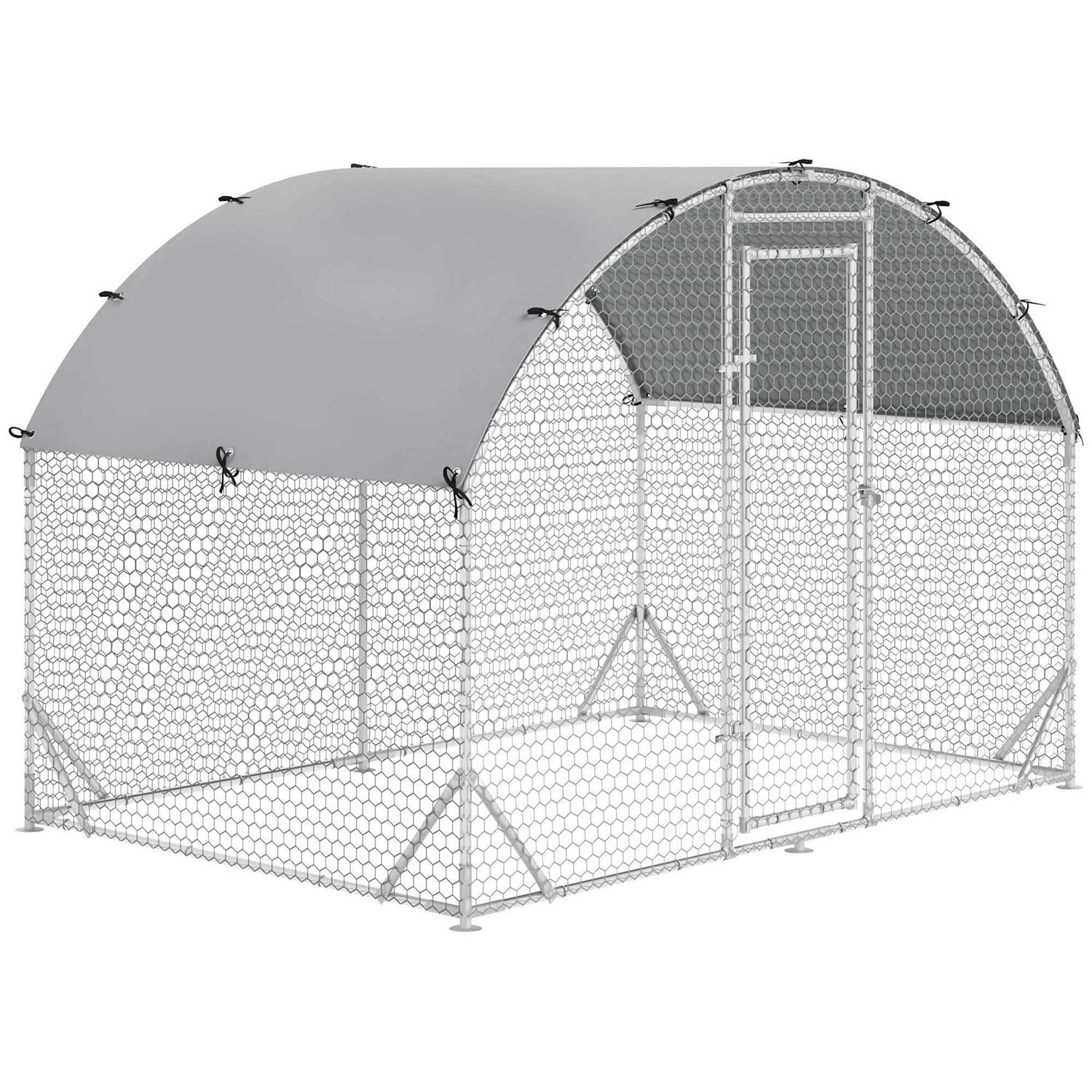 PawHut Metal Chicken Coop Walk-in Enclosure with Cover - Healthber