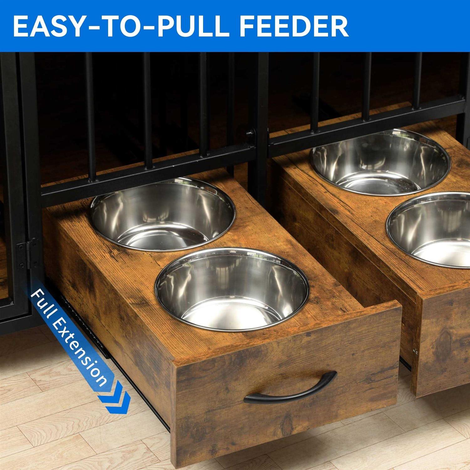 Dextrus Dog Crate Furniture Large Breed with Dog Feeder 74.8 inch inch Wooden Dog Kennel Furniture Indoor Heavy Duty Dog Crate with Drawers - Healthber