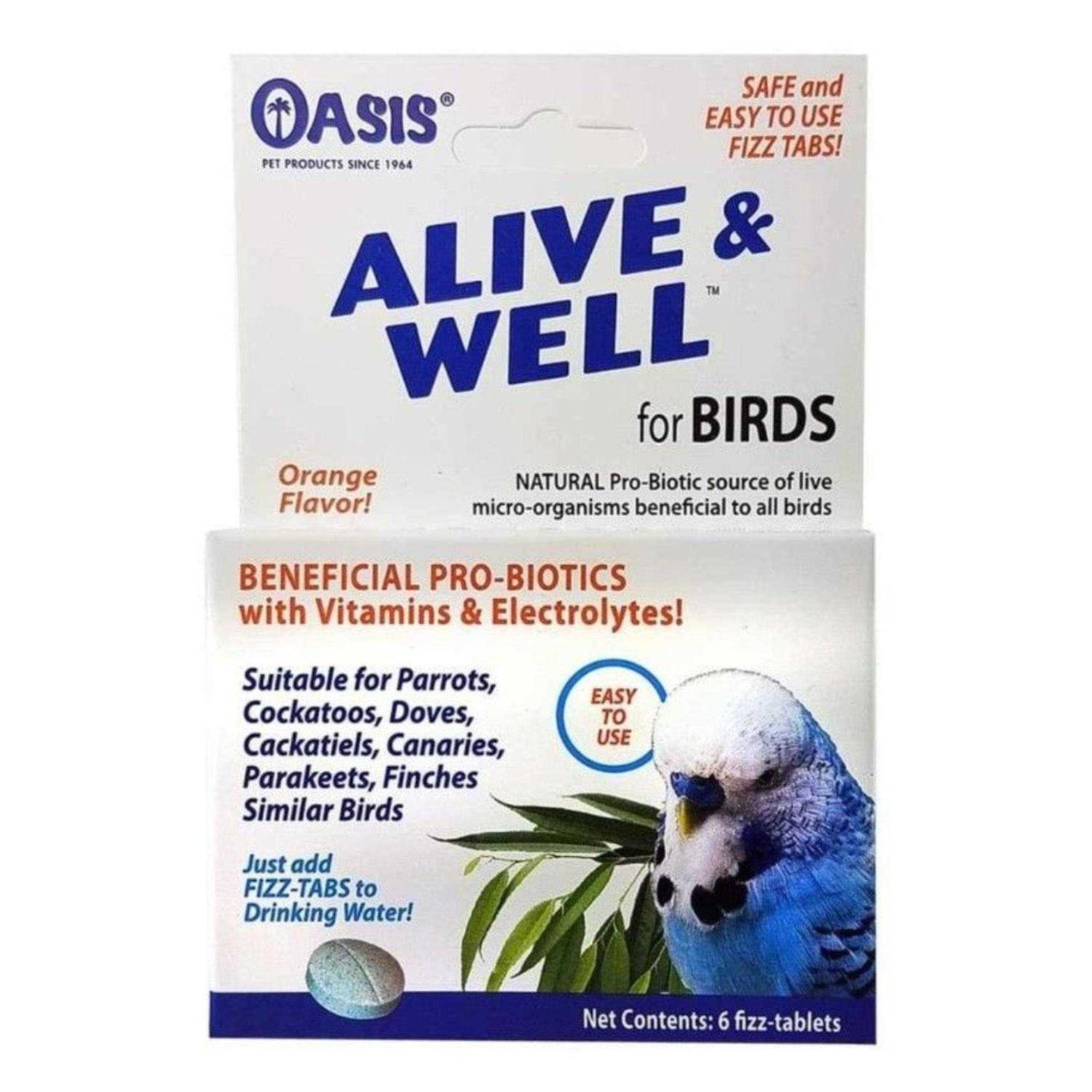 Oasis Alive and Well Stress Preventative & Pro-Biotic Tablets for Birds - Healthber