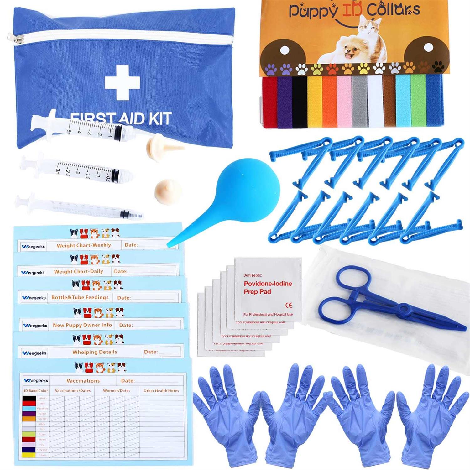 WEEGEEKS Whelping Kit,Whelping Kit for Puppies Birth with 12pcs Whelping Collars,Puppy Feeding Tube etc,Newborn Puppy Whelping Supplies - Healthber