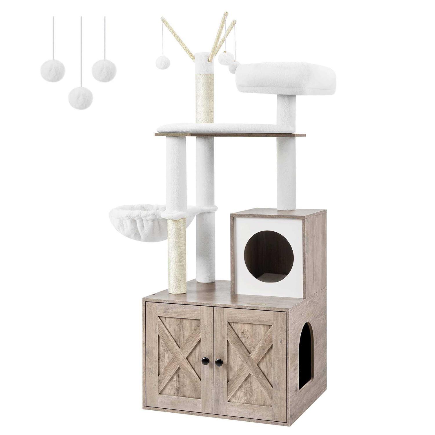 Feandrea WoodyWonders Cat Tree with Litter Box Enclosure 2-in-1 Modern Tower - Healthber