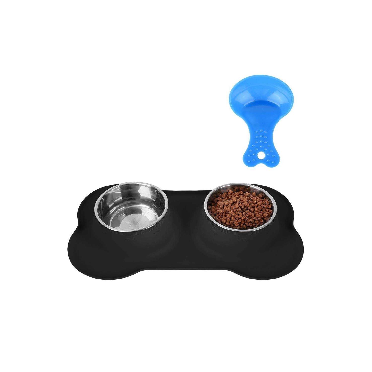 Hubulk Pet Dog Bowls 2 Stainless Steel Dog Bowl with No Spill Non-Skid Silicone Mat + Pet Food Scoop Water and Food Feeder Bowls for Feeding - Healthber