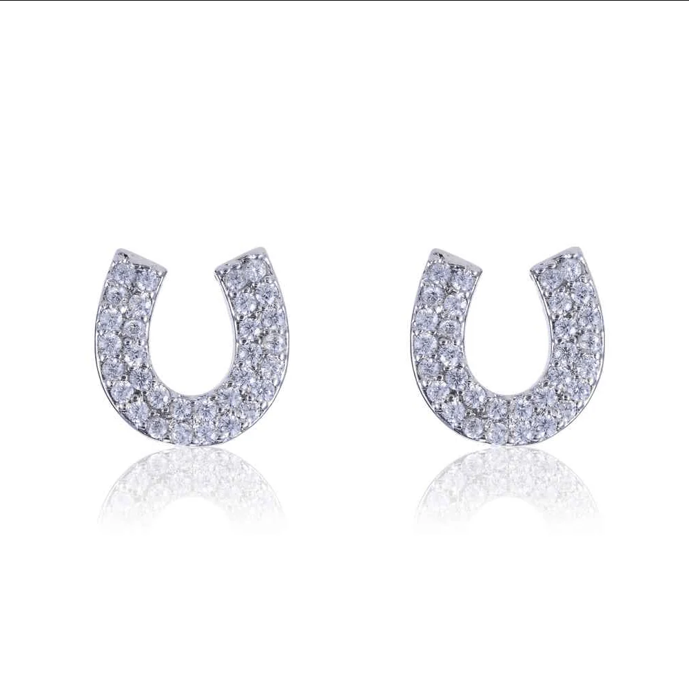 Rhodium & CZ Horseshoe Earrings - Healthber