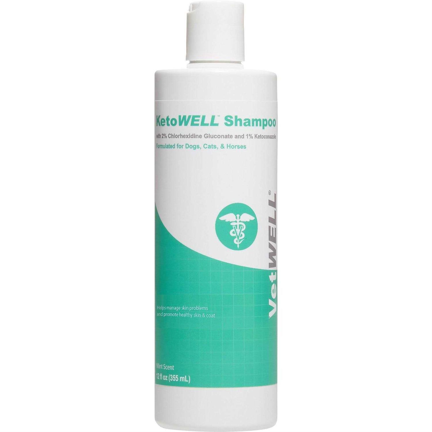 VetWELL Ketoconazole Chlorhexidine Skin Infections Growths Abrasions Acne & Hot Spots Oatmeal & Aloe Mint Scent Medicated Dog & Cat Shampoo - Healthber
