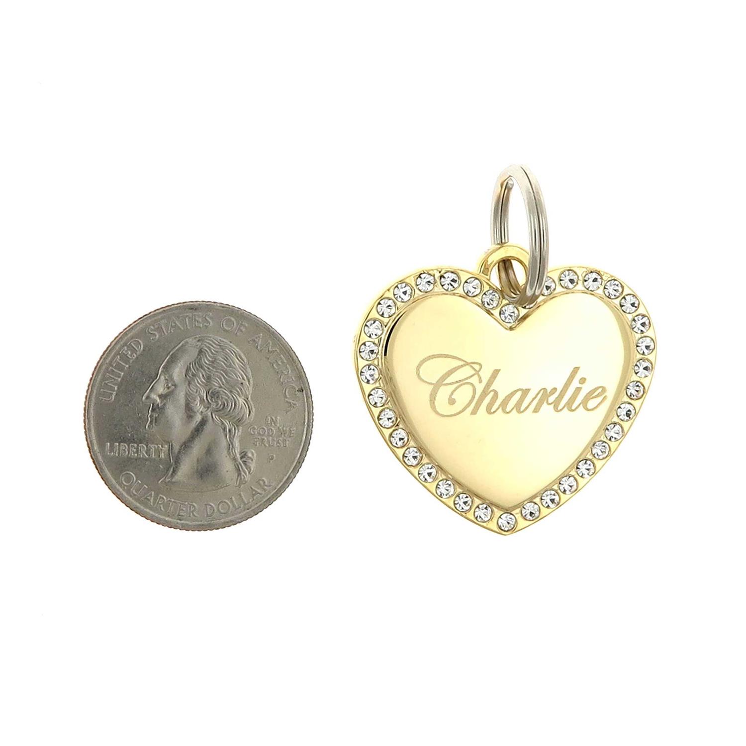 Yippo Accessories Custom Engraved Personalized Gold-Plated Medium Heart Rhinestones Pet Jewelry Cat Dog ID Tag for Casual Use - Healthber