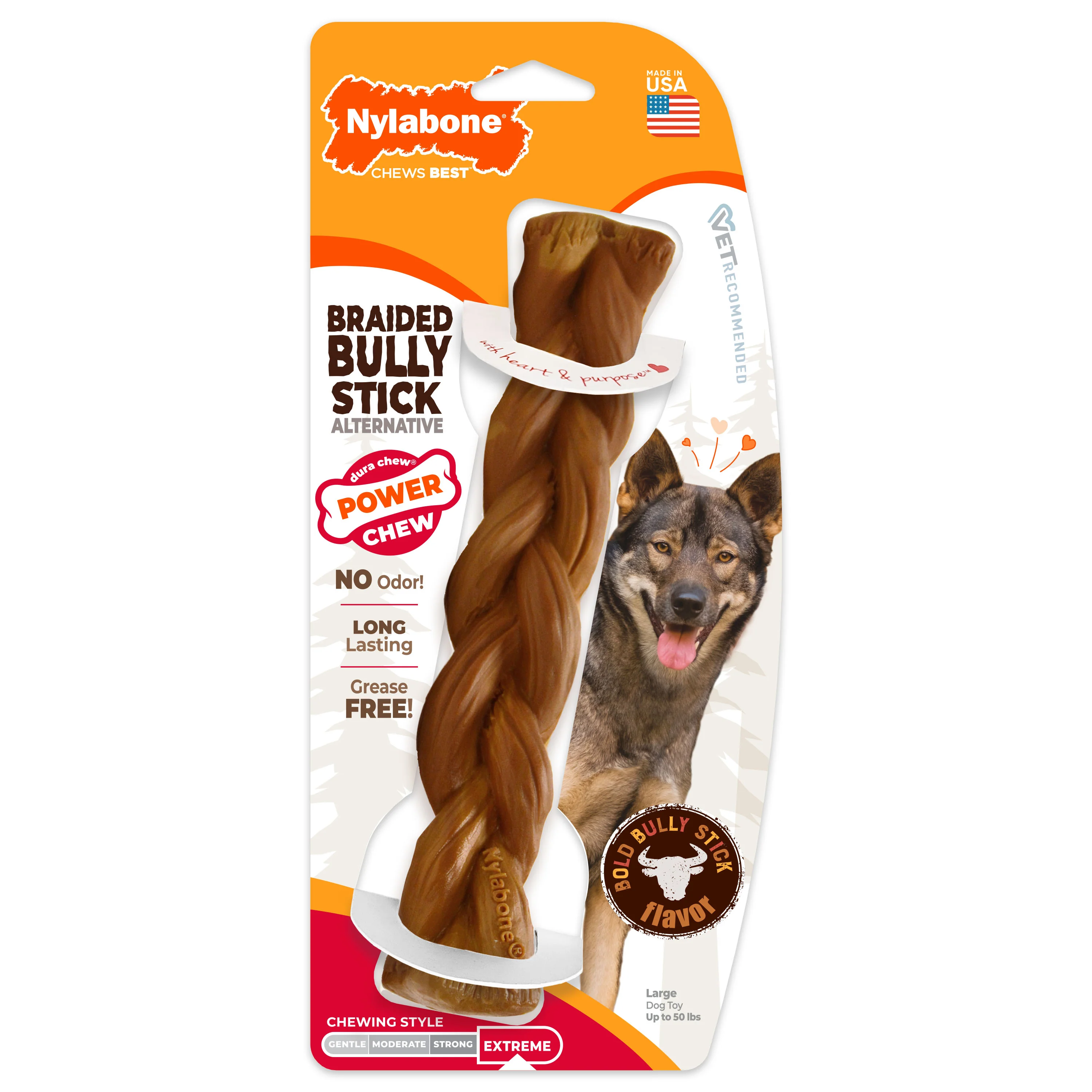 Power Chew Braided Bully Stick Alternative Chew Toy, Large/Giant, Up to 50 lbs - Healthber