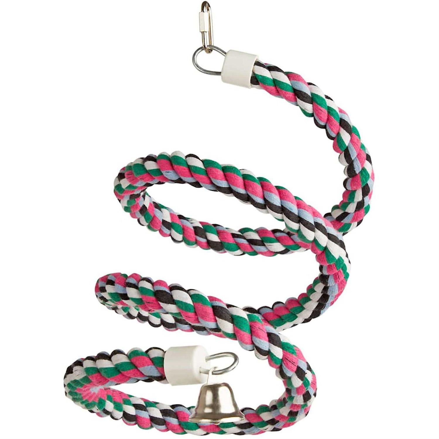 A & E Rainbow Cotton Rope Boing with Bell Bird Toy - Healthber