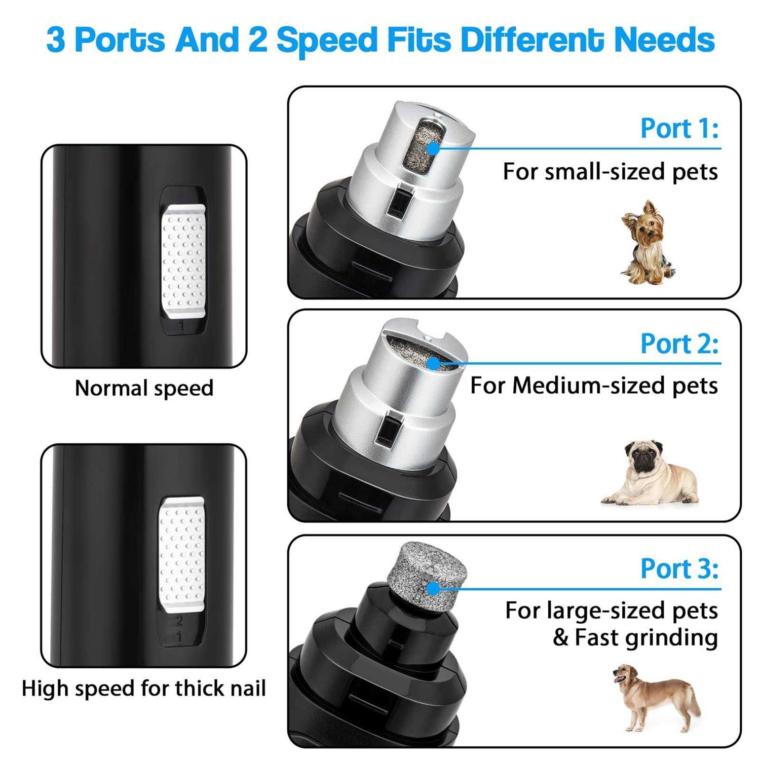 Casfuy Dog Nail Grinder Upgraded Professional 2-Speed Electric Rechargeable Pet Nail Trimmer Painless Paws Grooming & Smoothing for Small Medium - Healthber