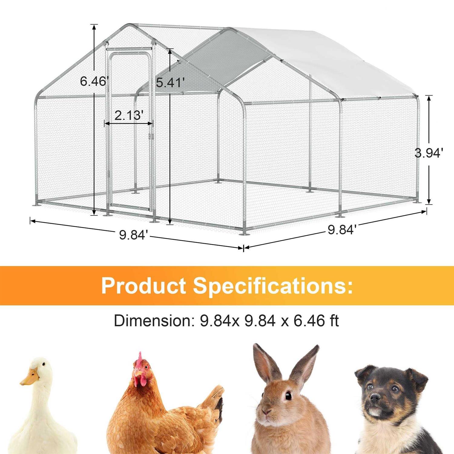 Morngardo Chicken Coop Large Metal Run for 20 Chickens Walk in Yard Poultry Cage Hen House with Waterproof Cover - Healthber