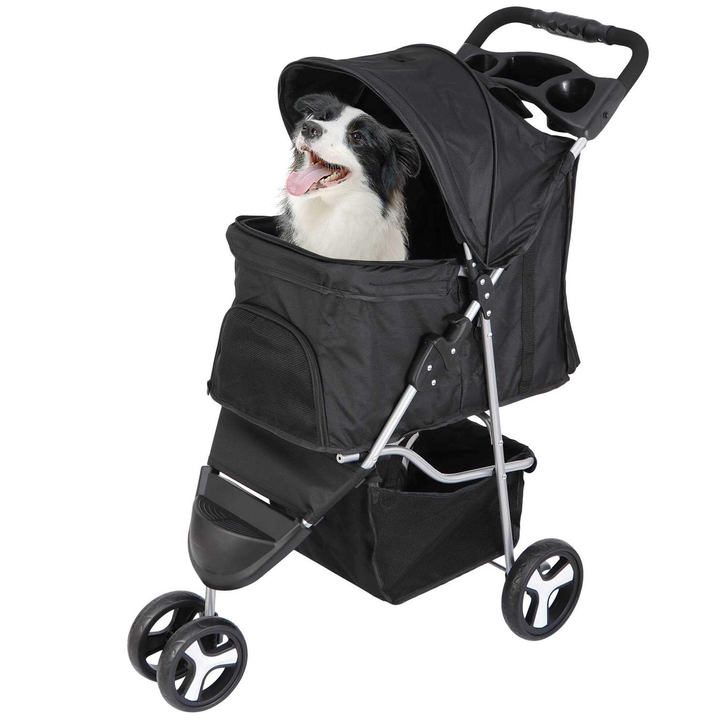 Homgarden 3 Wheel Foldable Pet Stroller for Small Medium Dog W/Storage Basket - Healthber