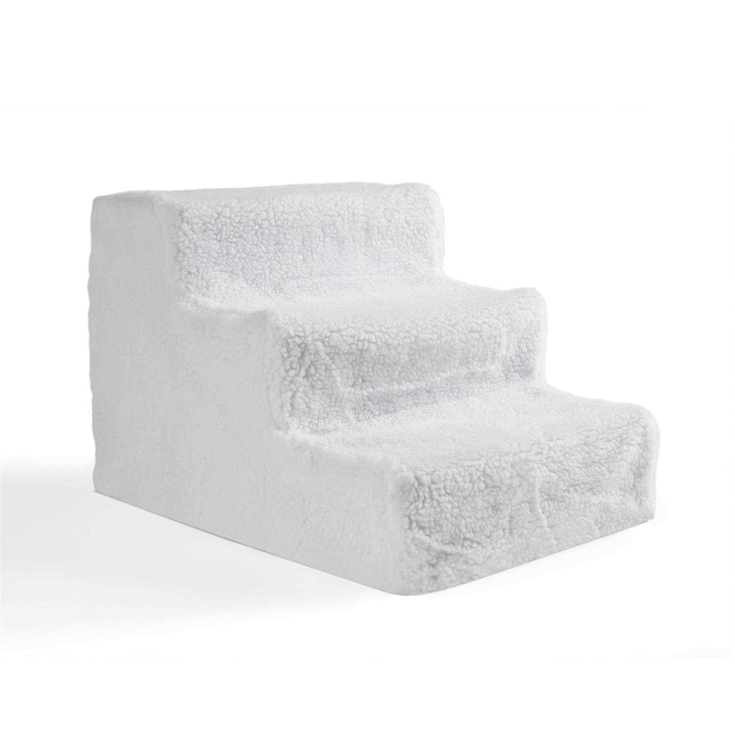 Pet Parade Three Step Dog & Cat Stairs, White, Medium - Healthber