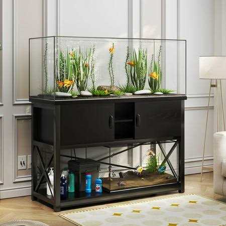 Tc-homeny 55-75 Gallon Aquarium/Fish Tank Stand 2 layers with Cabinet and Charging Station/Power Outlets - Healthber
