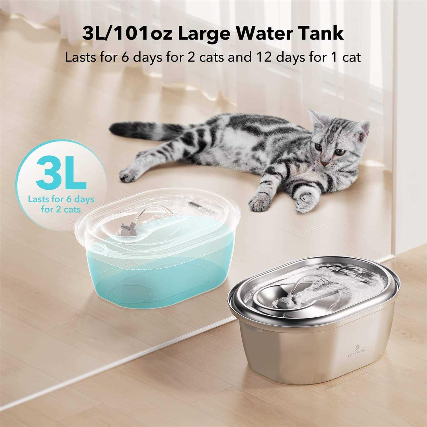 PETLIBRO Cat Water Fountain Stainless Steel 2L & 3L Pet Water Fountain for Cats Inside - Healthber