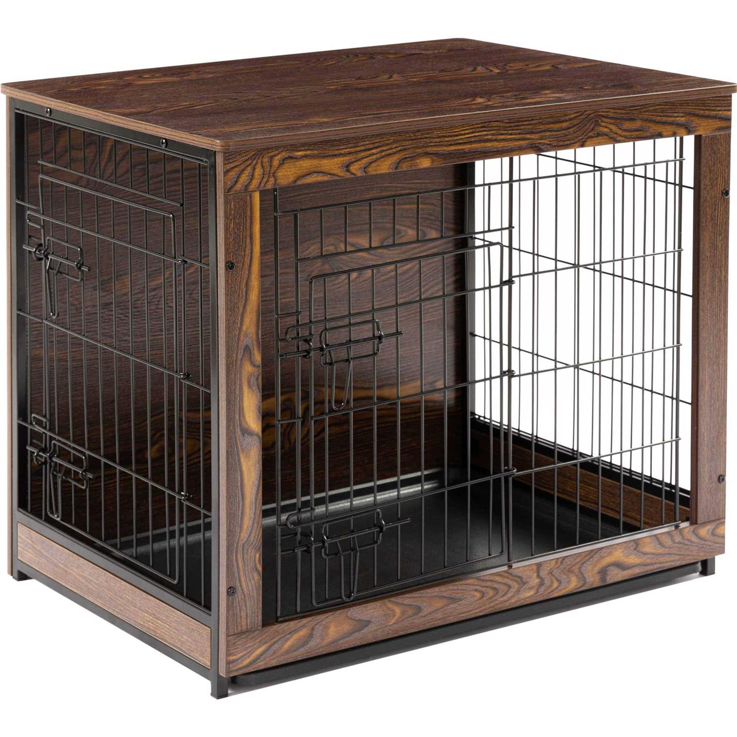 Megidok Wooden Dog Crate Furniture with Cushion Dog Crate End Table with Tray - Healthber