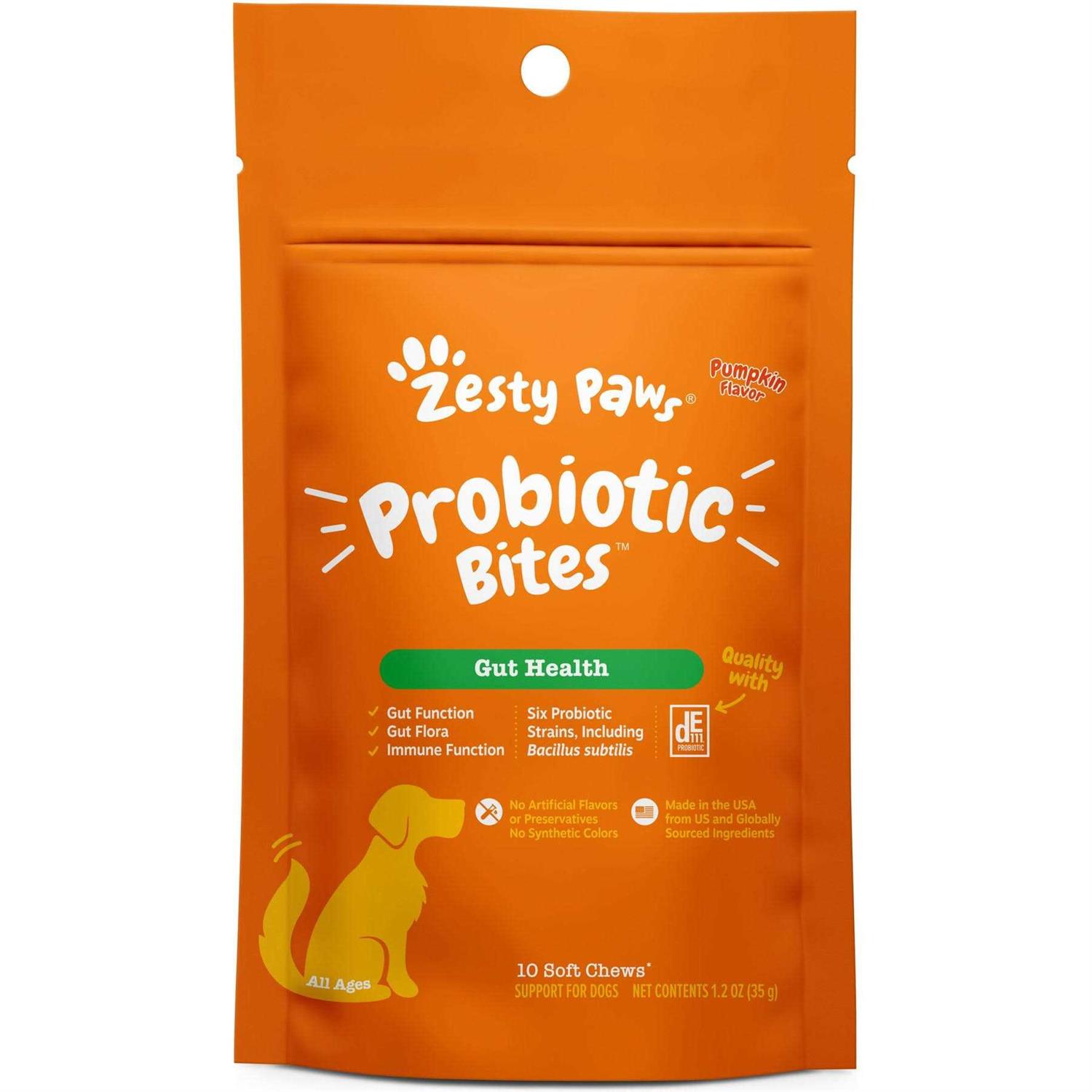Zesty Paws Probiotic Bites Pumpkin Flavored Soft Chews Gut Flora & Digestive Supplement for Dogs - Healthber