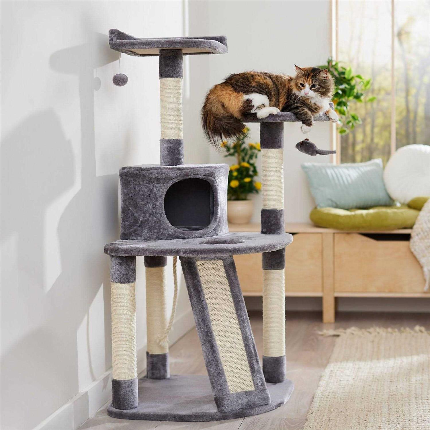 Frisco 48-in Faux Fur Cat Tree Condo - Healthber