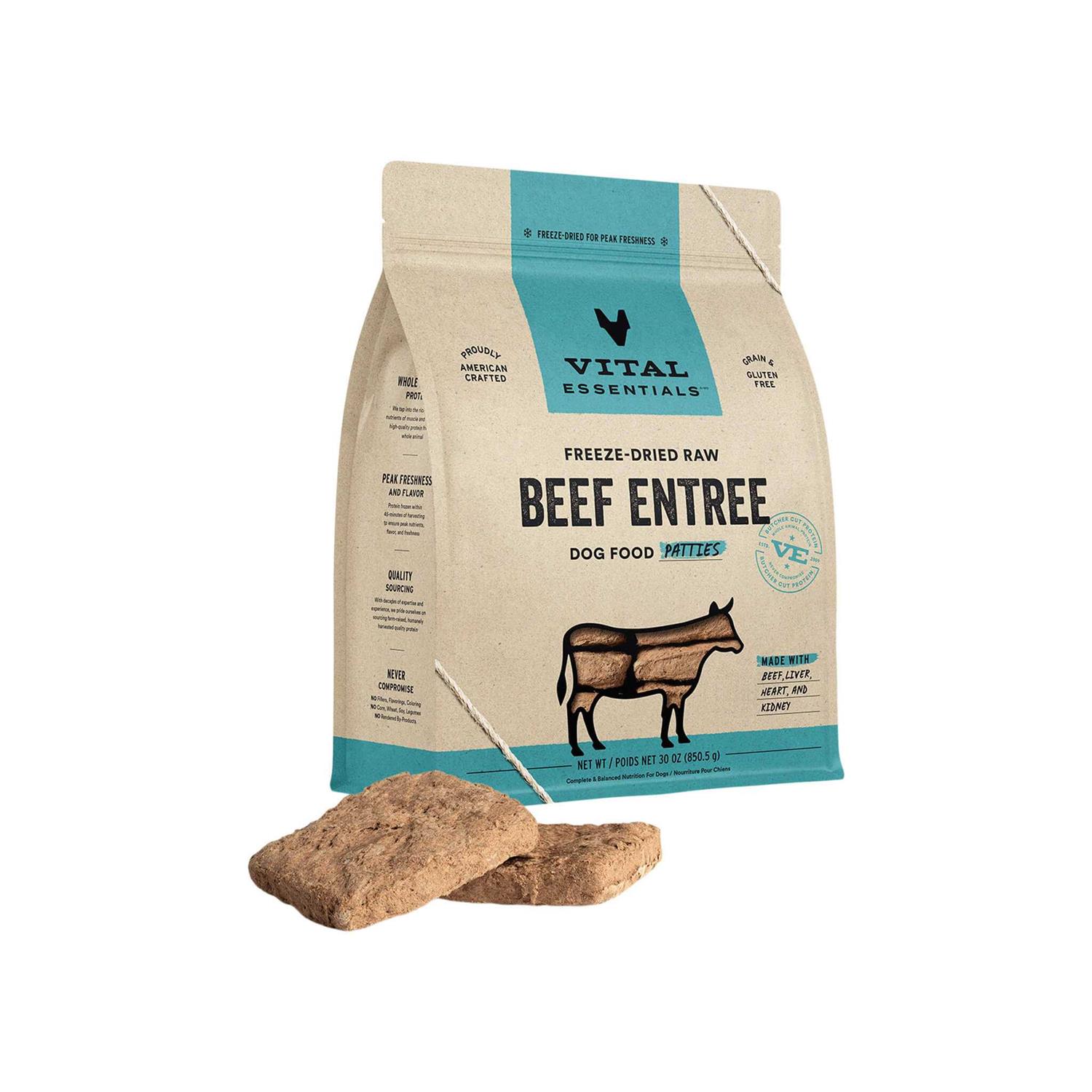 Vital Essentials Beef Entree Patties Freeze-Dried Raw Dog Food - Healthber