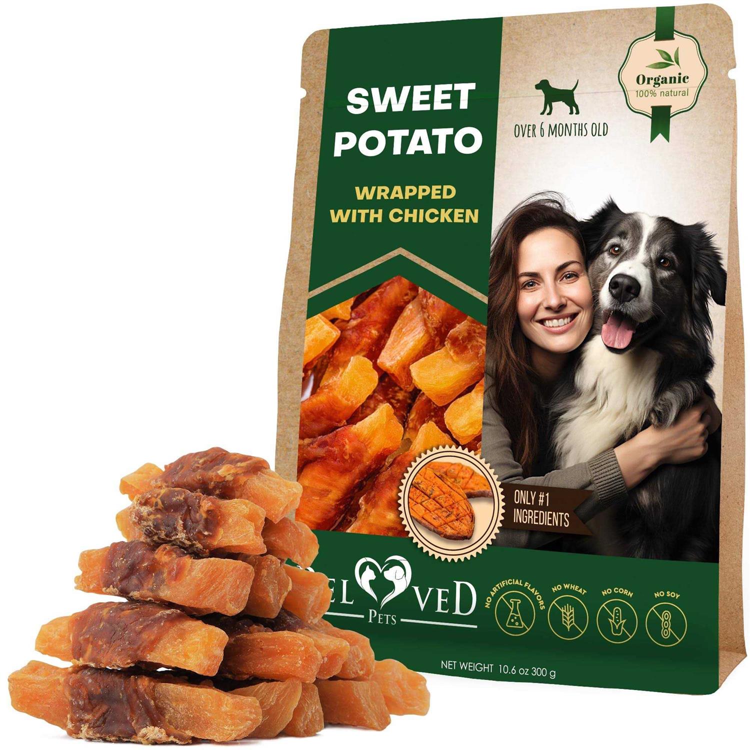 Dog Sweet Potato Wrapped with Chicken & Pet Natural Chew Treats Grain Free Organic Meat & Human Grade Dried Snacks in Bulk - Healthber