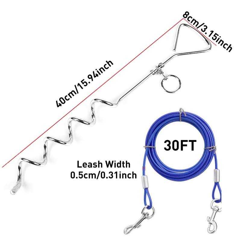 DILOOG Dog Tie Out Cable and Anti Rust Spiral Stake , 30ft Outside Leash&Chain for Camping and Yard - Healthber