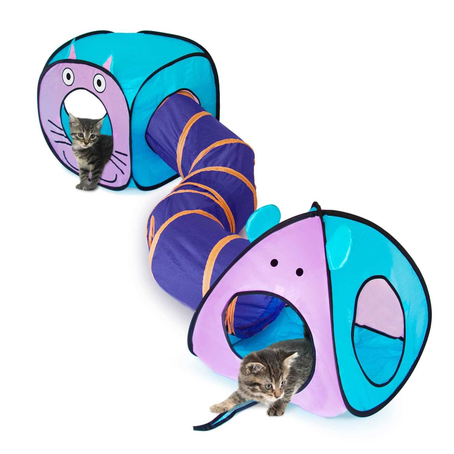 Eenk Cat Toy Tunnel and Cubes Bundle Interactive Crinkle Collapsible Tube and Foldable Cubes Playground for Pet, Cats and Puppy - Healthber