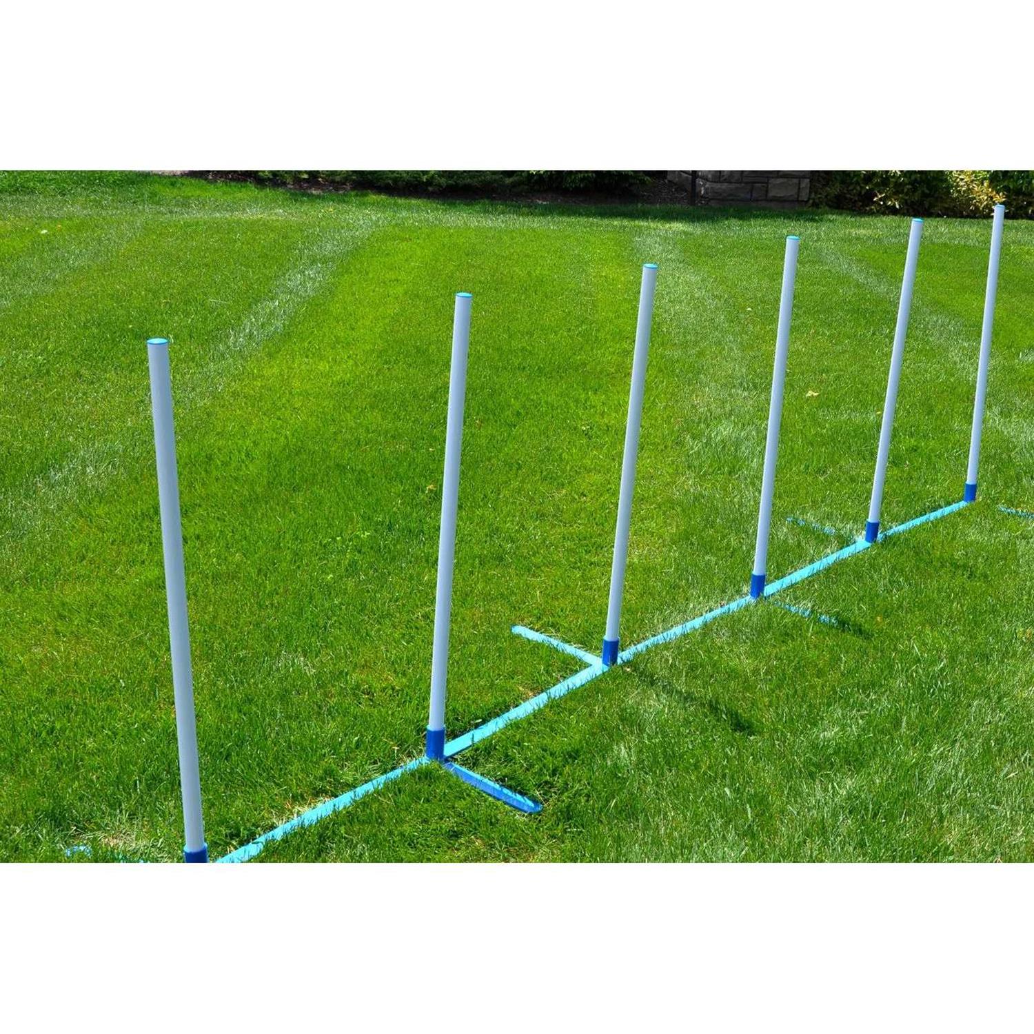 Cool Runners Agility Weave Poles Adjustable 6 Pole Set with Carrying Case and Grass Stakes - Healthber