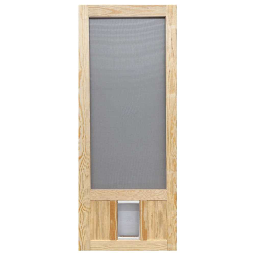 Screen Tight 36 in. x 80 in. Chesapeake Series Reversible Wood Screen Door with Medium Pet Flap - Healthber