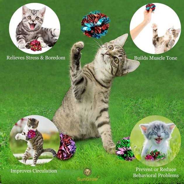 SunGrow Kitty Crinkle Balls Indoor Toys for Cat & Kitten - Healthber