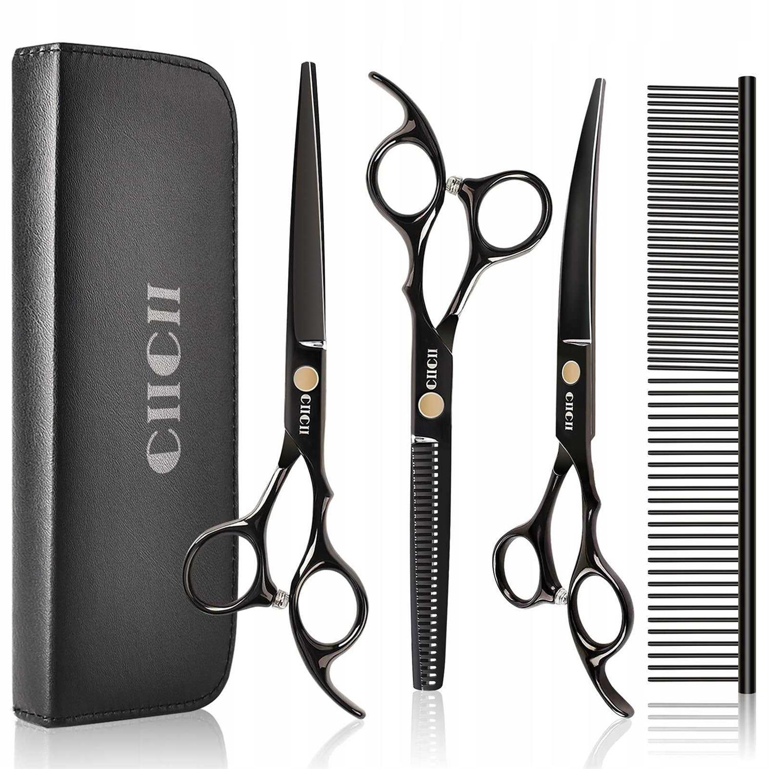 CIICII Dog Grooming Scissors Kit 7 Inch Professional Pet Grooming Scissors Set with Curved Scissors - Healthber
