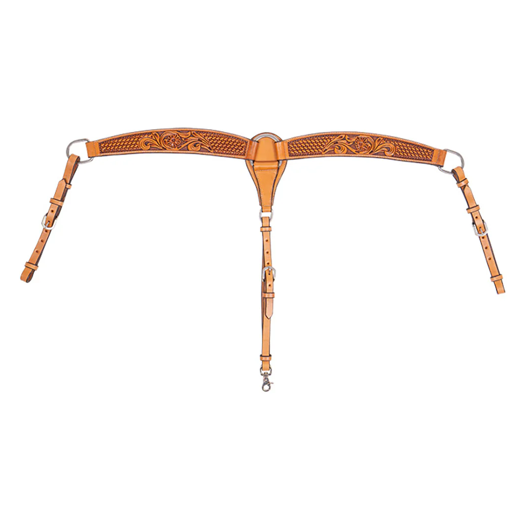 Cody Pro Floral & Basketweave Tooled Contoured Breast Collar - Healthber
