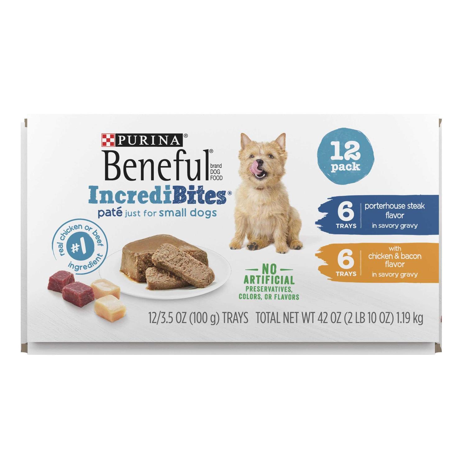 Beneful IncrediBites Steak & Chicken Pate Wet Small Dog Food Trays - Healthber