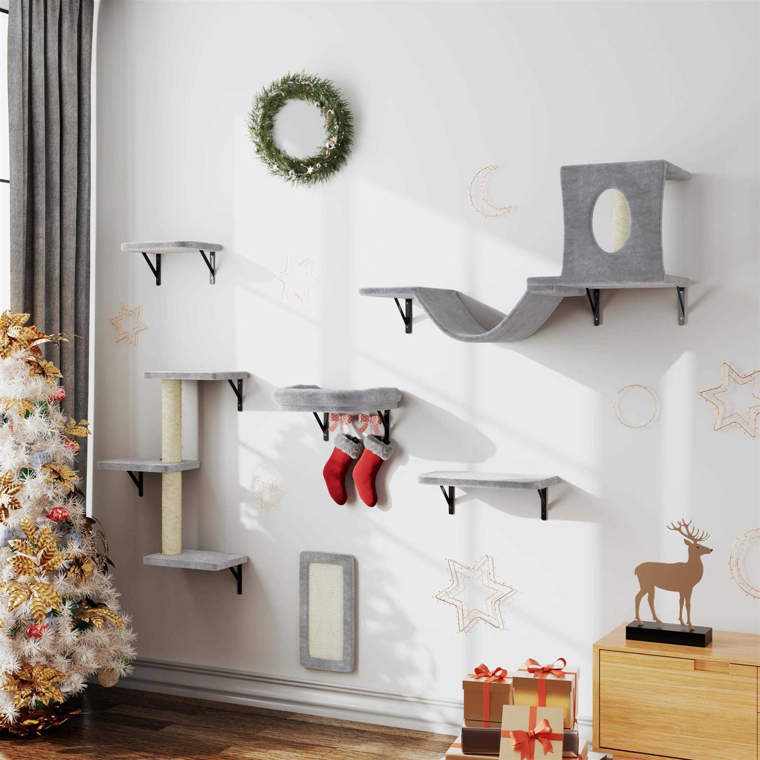 NUNU LAB Cat Wall Shelves 6 Pcs Luxury Wall-Mounted Cat Climber Set - Healthber