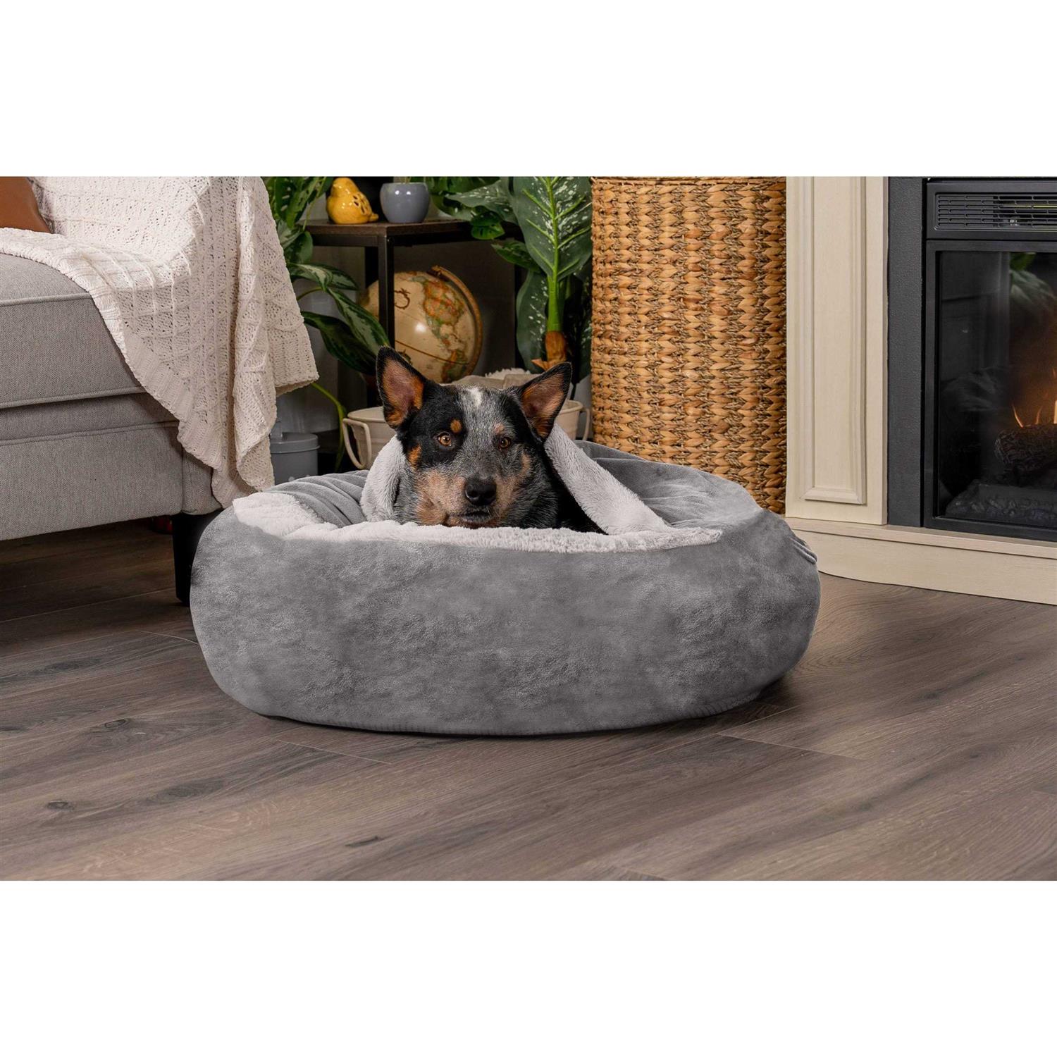 Velvet & Wave Faux Fur Hooded Donut Bed FurHaven - Healthber
