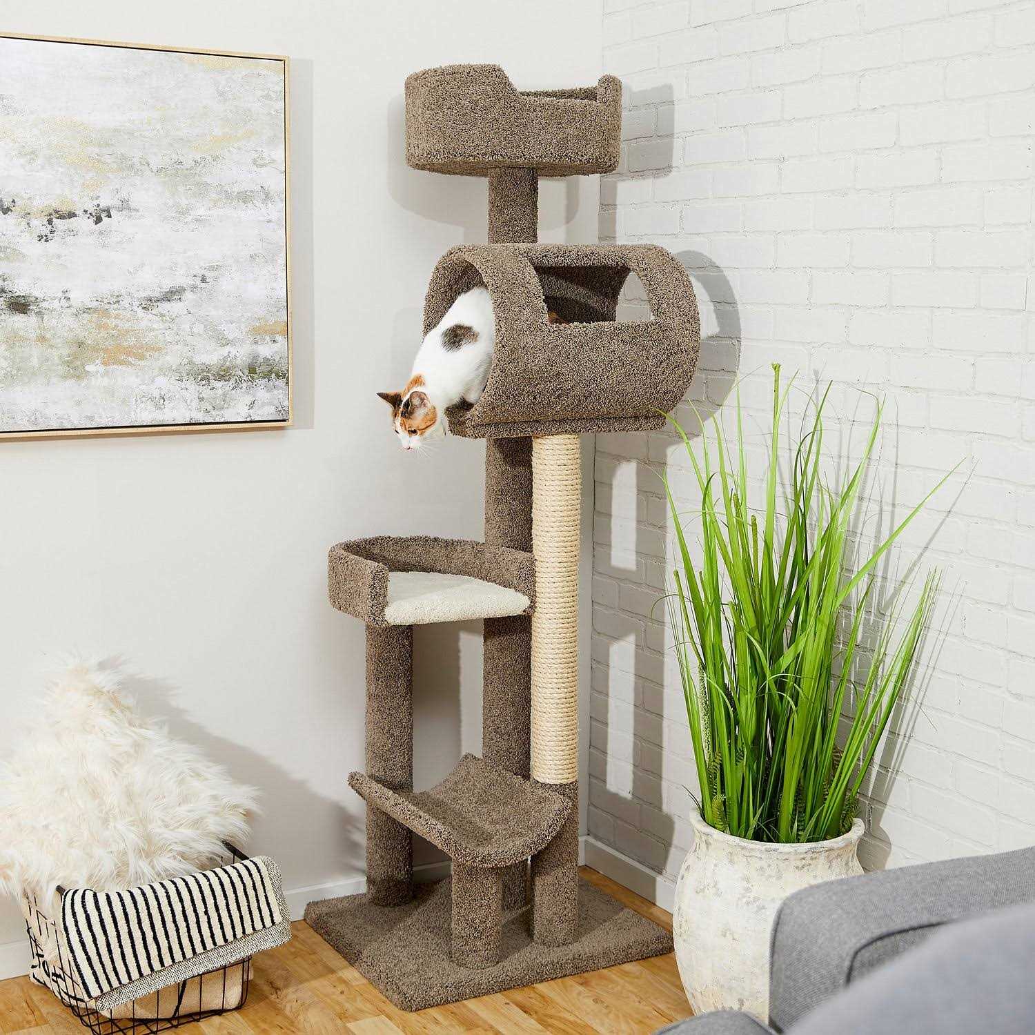 Frisco 69-in Real Carpet Wooden Cat Tree - Healthber