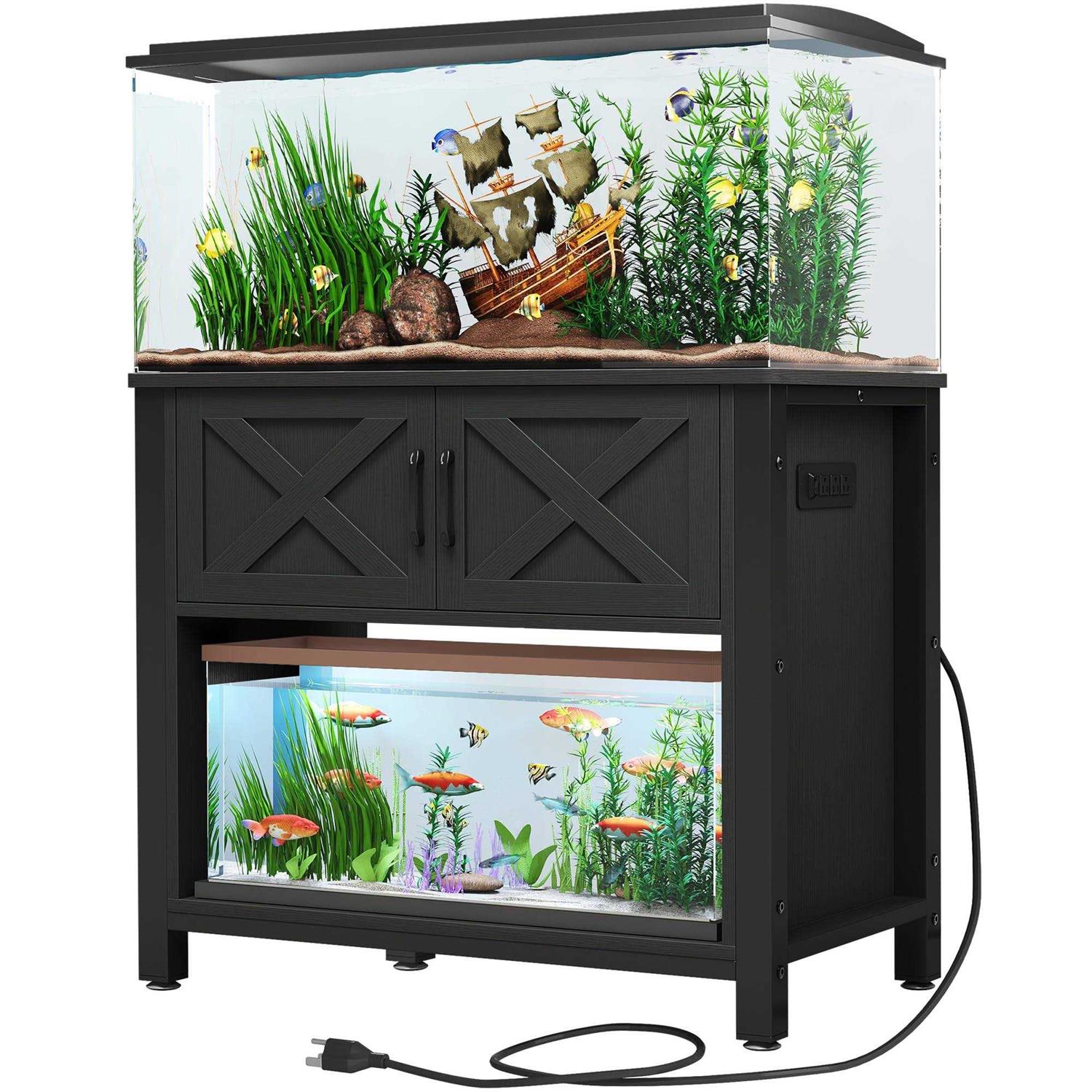 DWVO Heavy Duty Metal Aquarium Stand with Power Outlets Cabinet for Fish Tank Accessories Storage - Healthber