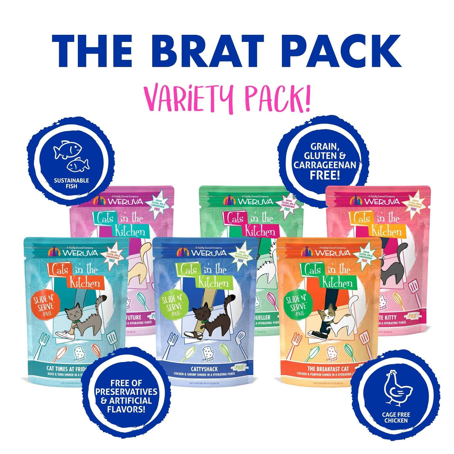Weruva Cats in The Kitchen Slide N Serve The Brat Pack Variety Cat Food Pouches - Healthber